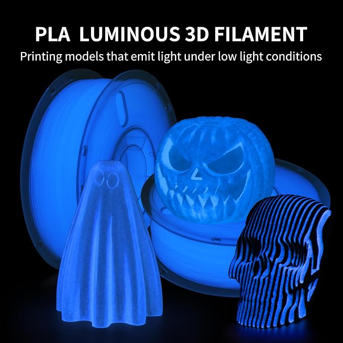 RAMBERY Glow in The Dark Blue 3D Printer Filament Luminous PLA Filament 1.75mm 3D Printing Filament Fit Most FDM Printers, 1kg(2.2lbs)/Spool