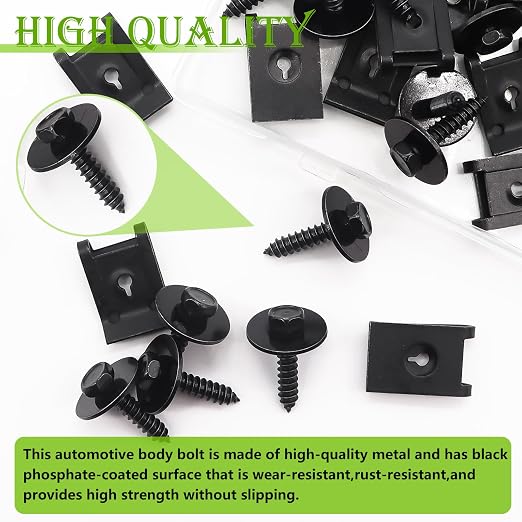 mxuteuk 50PCS M4.2 U-Nut Clips & Hex Head Automotive Body Fender Bolts Kit,for Most Cars Fender,Engine Undertray Cover, Engine Cover & Bumper Fender Liner