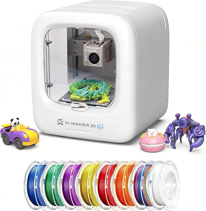 AOSEED 3D Printer for Kids, Fully Assembled AI 3D Printer with 8,000+ Models & 17+ Modules, 400mm/s High Speed, Leveling Free, STEM Toy Gift with 8 PLA Filaments for Home & School, X-Maker Joy AI+