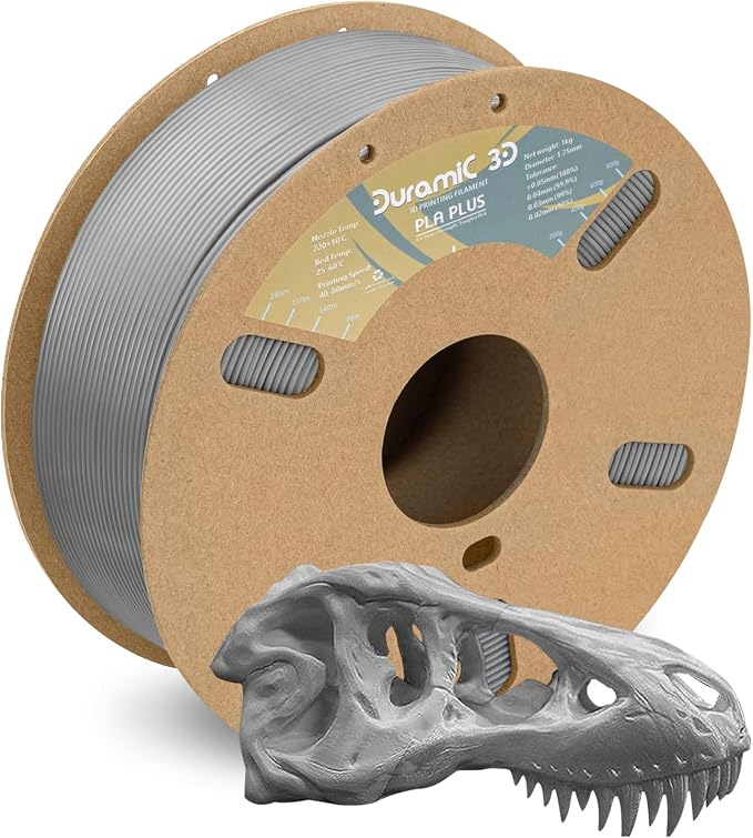 DURAMIC 3D PLA+ Printer Filament 1.75mm PLA Plus Neatly 2Kg Spool(2.2lbs) | PLA Pro Tougher and Stronger, Dimensional Accuracy Probability +/- 0.02mm Gray