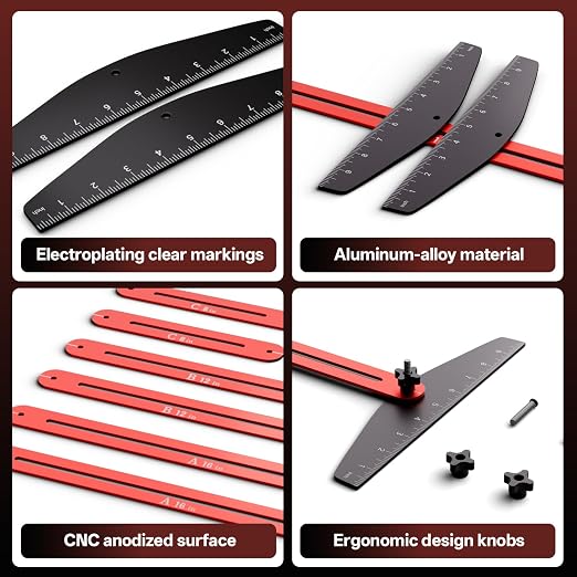 Stair Tread Gauge Template Tool, 10-67 Inches Adjustable Aluminum Alloy Stair Measuring Jig for Accurate Measurement,Includes Storage Bag