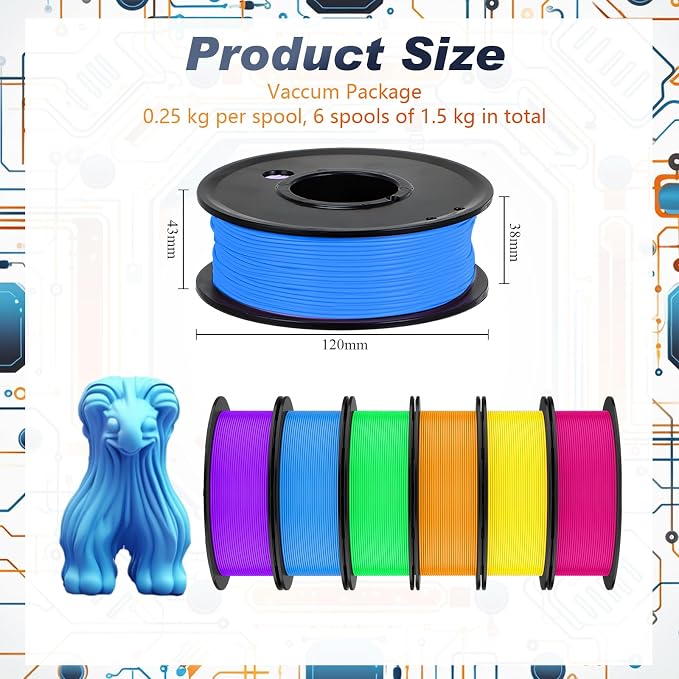 Pangda 3D Printer Filament Pla Bundle 1.75mm Multicolor, ±0.02mm Dimensional Accuracy, 3D Printing Filament for DIY Projects, Holiday Crafts(1.5 kg,Rainbow Color)