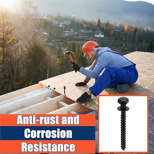 Tandefio 100 Pack 5/16''x3'' Hex Head Lag Bolts for Wood Ceramic Black Lag Screw Kit with Washers Heavy Duty Hot Dip Galvanized Coating Double Layer for Decks Fences