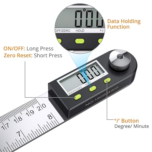 Neoteck Professional Measurement Kit: Digital Angle Finder Ruler 8 inch & Spherical Inductive Pinless Moisture Meter with LCD Display, Data Hold, Zero Reset, 3-Color Indicator, USB Rechargeable