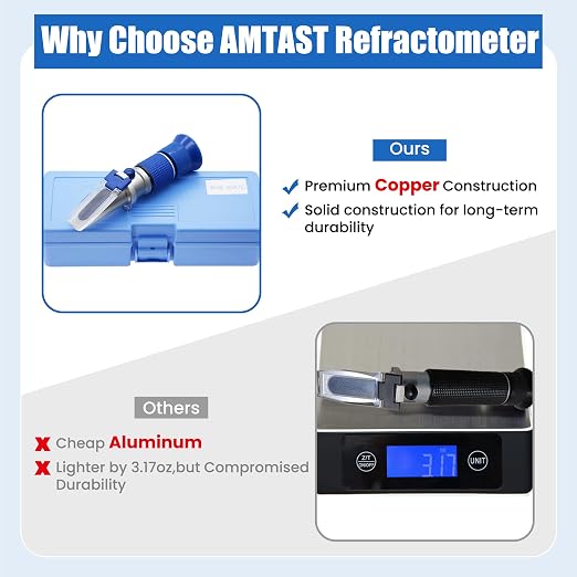 0-90% Brix Refractometer Test Sugar Content in Food Handheld Refractometer with ATC Sugar Refractometer for Cutting Fluid, Fruit, Canned Food (Made of Copper Not Cheap Aluminum)