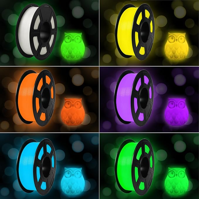 SUNLU PETG Glow in The Dark Filament Bundle, Luminous PETG 3D Printer Filament 1.75mm, Dimensional Accuracy +/- 0.02mm, 4kg in Total, 1kg per Spool, 4 Pack. (Glowing Blue/Green/Red/Yellow)
