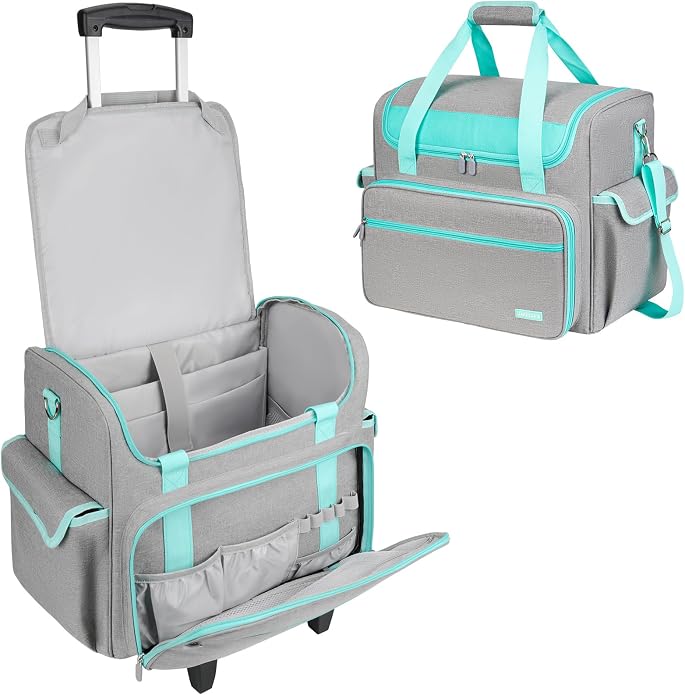 Rolling Teacher Bag with Wheels,Large Briefcase with Detachable Trolley&17in Laptop Sleeve for Women Work Travel
