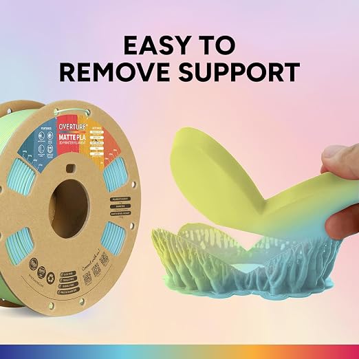OVERTURE Matte PLA 1.75mm, Low Warp & Smooth Finish 3D Printer Filament | Frosted Matt Finish Hides Layer Lines, 1kg Spool (2.2lbs) Cardboard Spool, Fit Most FDM Printer (Light Blue-Yellow)