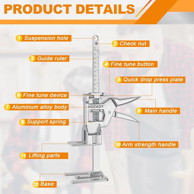 Labor Saving Arm Jack 2 Pack, 440LBS Capacity Furniture Jack with Stainless Steel Construction, 15.5-Inch Multi-Functional Lifting Tool & Height Adjuster for Windows, Doors, Tiles, Appliances
