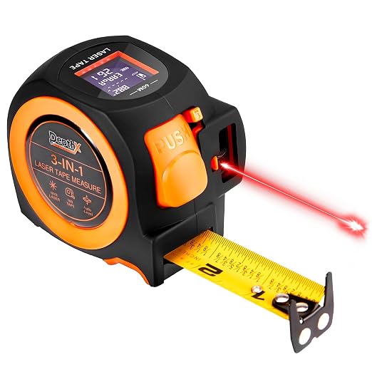3-in-1 Laser Tape Measure, 197ft Laser Distance Meter, 16ft Digital Tape Measure, Digital Level, Pythagorean/Area/Volume, Rechargeable, Ft/Ft+in/in/M Units, 40 Data Sets