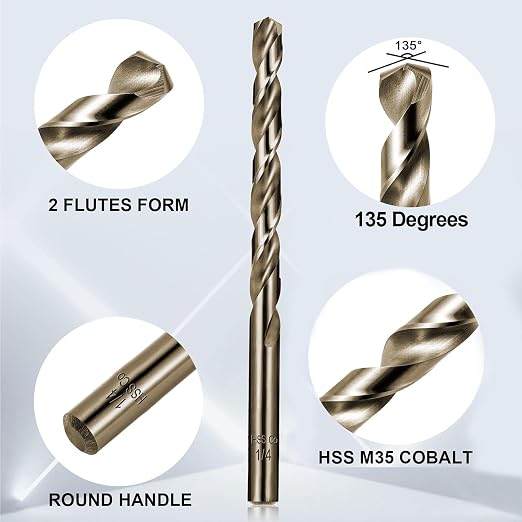 Cobalt Drill Bits Set for Hardened Metal and Stainless Steel, 101Pcs M35 High Speed Steel Twist Jobber Drill Bits 1/16"-1/2", with Plastic Index Storage Case