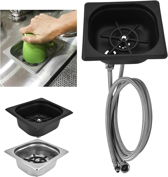 Glass Rinser, Square Stainless Steel Automatic Cup Washer Cleaner Quick Rinser Kitchen Sink Accessories for Bar Pub Restaurant Coffee Shop Hotel Black
