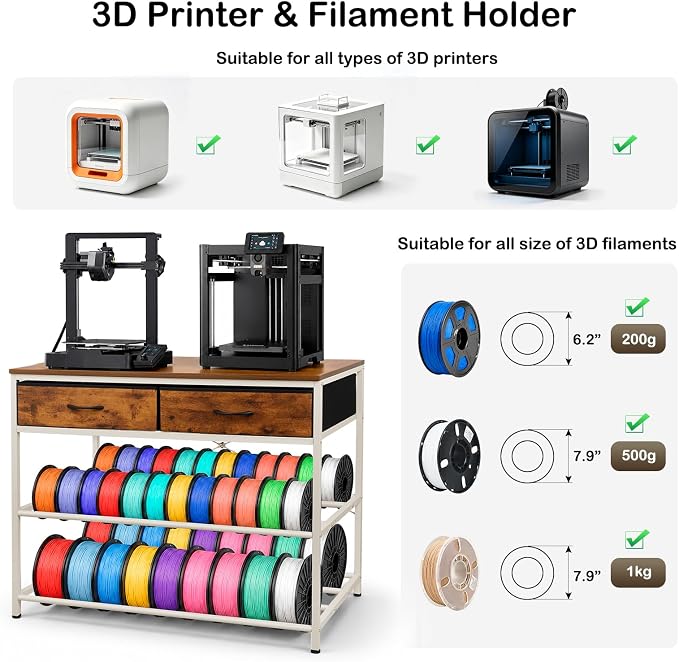 3D Printer Stand with Filaments Storage, Sturdy 39.4" 3D Printer Table Rack | Heavy Duty