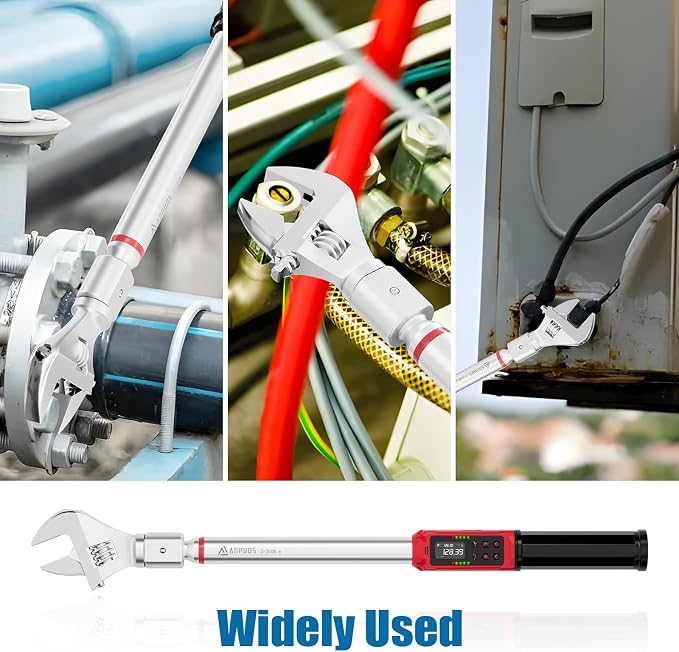 ANPUDS Adjustable Digital Torque Wrench, 2.2-147.5 Ft.lb, ±1% Accuracy | 3-200 Nm, 45mm Jaw & 1/2" Ratchet, 14×18mm Open End, Vibration, Buzzer and LED Indicator, for HVAC, Split AC, Auto, Plumbing