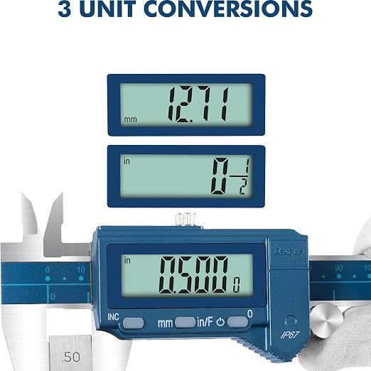 Dasqua 8"/200mm IP67 Digital Caliper, Stainless Steel, ±0.03mm/0.0015" Precision, Coolant-Proof, Inch/mm Conversion, Large LCD Display, Protective Case