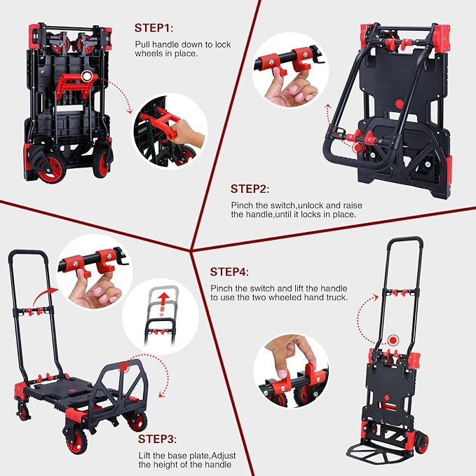 2 in 1 Folding Hand Truck Dolly with Basket,330LBS Capacity Hand Cart Foldable,Hand Truck Foldable with Retractable Handle,Folding Dolly Cart with Wheels for Moving