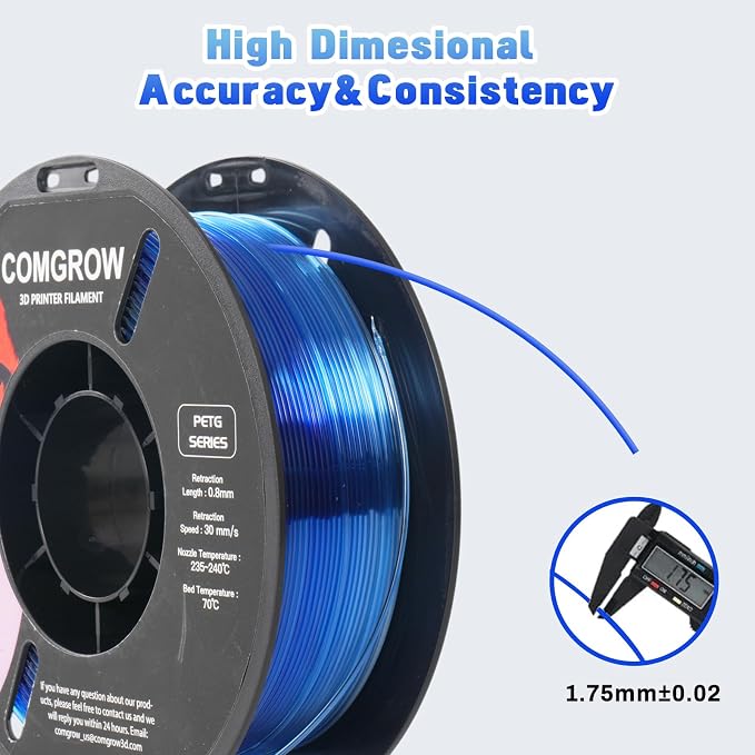 Comgrow PETG 3D Printer Filament 1.75mm, High Precision and Tough 3D Printer Filament 1kg (2.2LBS), Dimensional Accuracy +/- 0.02 mm, Fit Most 3D Printers Gradient Blue White