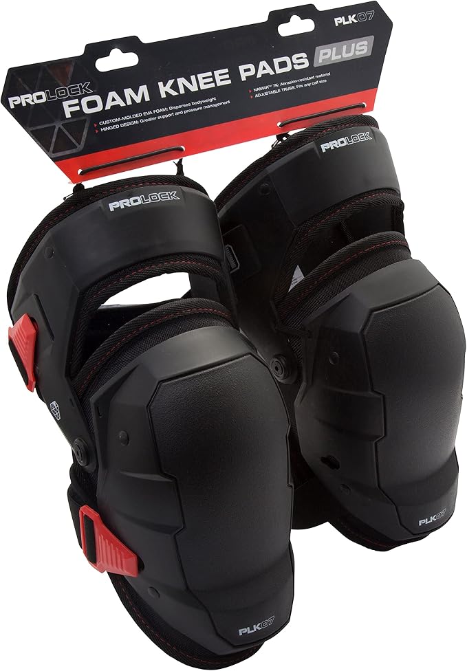 Prolock Weight-Dispersing Foam Knee Pads with Thigh Stabilization, Ideal for Flooring/Roofing, Adjustable (1 pair)