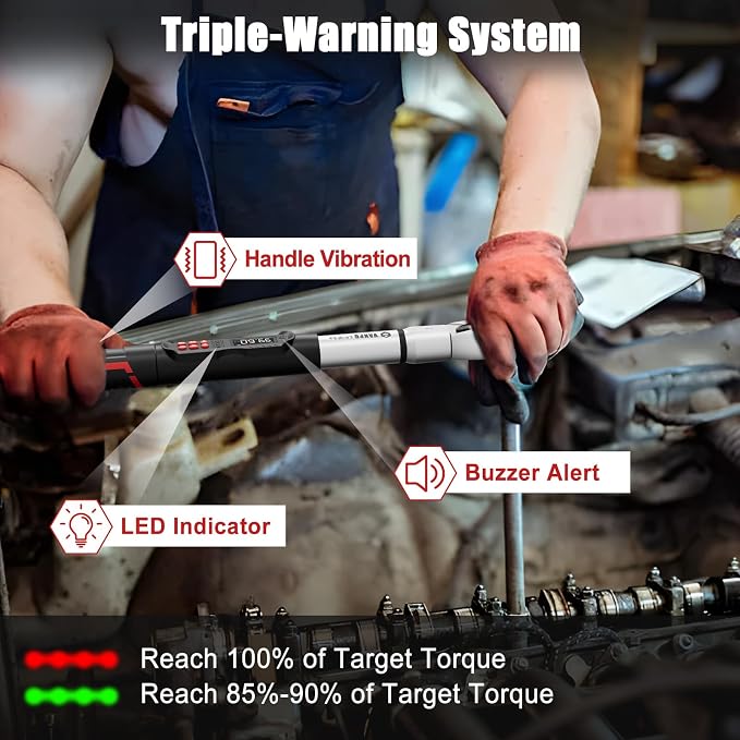 VANPO Adjustable Digital Torque Wrench, 5-99.6 Ft.lb/6.8-135Nm for Split AC | Electronic Torque Wrench with 38mm Jaw and 1/2" Ratchet, ±2% Accuracy, Buzzer, Vibration and LED Indicator for Moto, Car