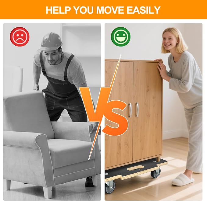 551LB Spliceable Heavy Duty Moving Dolly, No-Assembly Utility Cart | 3" Silent TPR Wheels, 11-Layer Plywood Base, 4-Wheel Hand Truck for Luggage, Furniture, Warehouse
