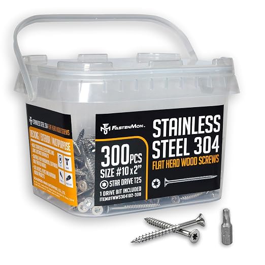 304 Stainless Steel Deck Screws, #10 x 2, 300 PCS | Torx Flat Head Type 17 Point with T25 Bit, Ideal for Outdoor Wood Projects, Fences, Benches, Picnic Tables, Decks, Bulk Box