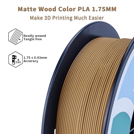 ZIRO Matte PLA Filament 1.75mm, Pure Color No-Shine 3D Printer Filament, High Toughness 3D Printing Material, Wood (Matte)