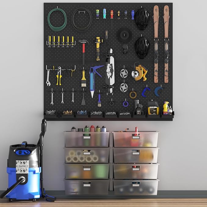 Pegboard Kit with Accessories,Includes 2 Pack 16" X 36" Steel Pegboard and 180 PCS Varied Accessories,can be Used for Tool Storage and Garage Organization. (Black Box)