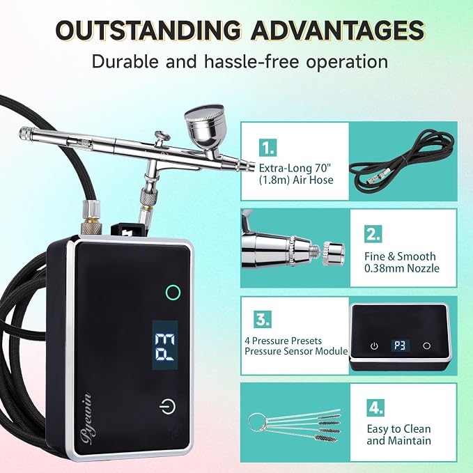 32PSI Cordless Airbrush Kit with Compressor - Portable Nail Airbrush Machine & Spray Gun, Rechargeable Handheld Air Brush Set for Nails Art, Model Painting, Barber, Makeup