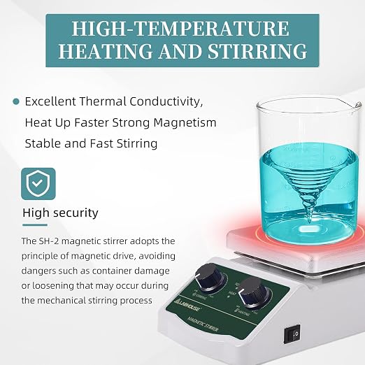 300℃/ 572℉ Magnetic Stirrer Hot Plate 2L Heated Mixer 2000RPM Lab Stirring W/Support Stand,Stir Bar Recycler Set(Non Digital)