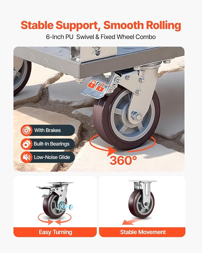 VEVOR 2 in 1Platform Truck, 2650 LBS Heavy Duty Flatbed Cart Dolly with Detachable Rear Guardrail and Swivel Wheels, Foldable Hand Push Truck Cart for Groceries, Garage, Warehouse (48"×24")