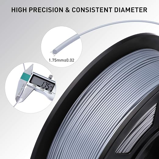 ANYCUBIC PLA 3D Printer Filament, 3D Printing PLA Filament 1.75mm Dimensional Accuracy +/- 0.02mm, 1KG Reusable Spool (2.2 lbs), Silver