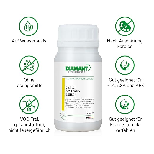 Dichtol AM Hydro for Sealing and impregnating 3D Prints, Sealing Agent for additive Manufacturing, Solvent-Free Sealer for 3D Printed Parts (250 ml)