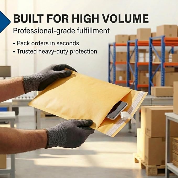 BOX USA 12 1/2 x 19" Kraft Bubble Mailers (50-Pack) - Brown Padded Envelopes, Self-Seal Shipping Bags for Small Business, Heavy Duty Cushioned Mailing Envelopes for Packaging and Shipping