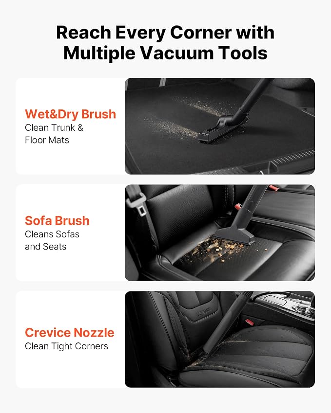 VEVOR Shop Vac, 8 Gallon Wet Dry Shop Vacuum, 4.5 Peak HP Portable with One-Button Self-Cleaning, Dual-Filter, 900W Input Power, 1.25in x 7ft Hose, 9.8ft Cord for Jobsite, Workshop, Garage, Home