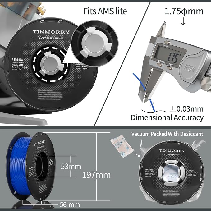 TINMORRY PETG Filament 1.75, Rapid PETG-Eco 3D Printer Filament, Compatible with Most FDM 3D Printers, 1 KG 1 Spool, Klein Blue