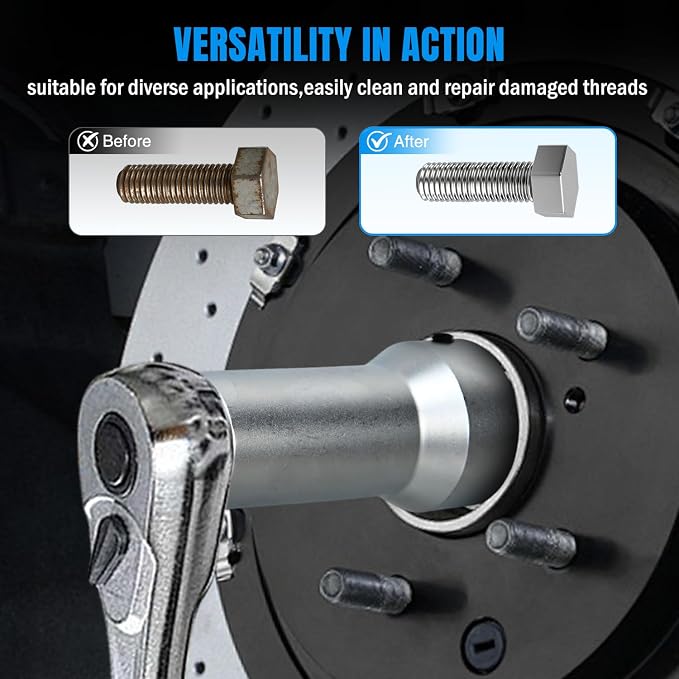 Nilight 10PCS Axle Spindle Thread Set Wheel Stud Rethreading Chaser Repair Tool Kit with Case 8 Metric UNF Dies 1-1/16" Extension Bar M20 M22 M24 13/16" 3/4" UNEF Nuts Automotive Tools for Mechanics