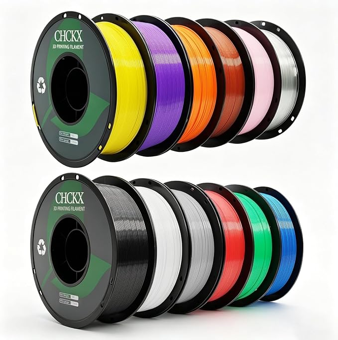 12Rolls PETG Filament Bundle,Dimensional Accuracy +/- 0.03 mm, 1.75 mm Fit for Most 3D Printers,Black+White+Grey+Red+Green+Blue+Yellow+Purple+Orange+Transparent+Coffee+Klein Blue