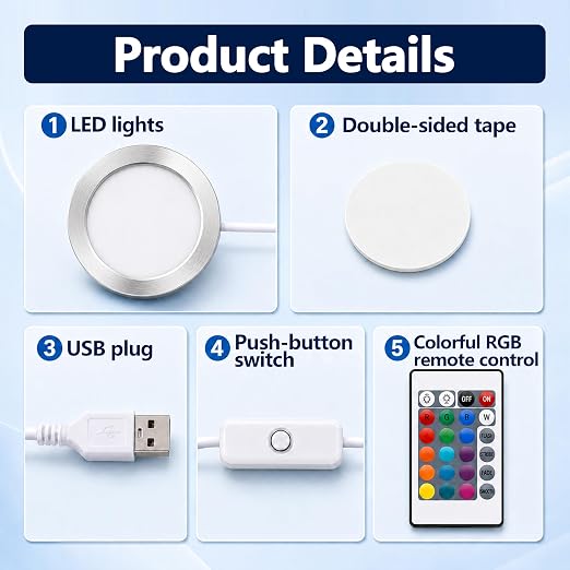 8PCS RGB 16 Color Led Lamp Kit 001 Compatible with Bambu, Makerworld, Anycubic, Makeronline Model Light, 3D Printer Led Lamp 5V USB Powered