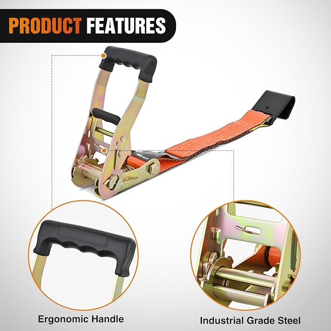 Nilight Flat Hook Ratchet Straps 10 Pack 2 in x 30 Ft Heavy Duty Tie Down Straps 10,000 Lbs Breaking Strength for Truck, Trailers Pickup Orange