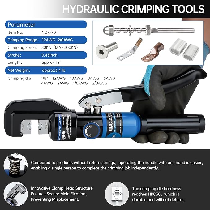 Hydraulic Hand Crimper Tool for Stainless Steel Cable Railing Fittings for 1/16" 1/8" 3/16" Cable –Wire Swaging Tool 8 Ton and Stainless Steel Cable Cutter,1/8” Wire Rope Crimping Tool