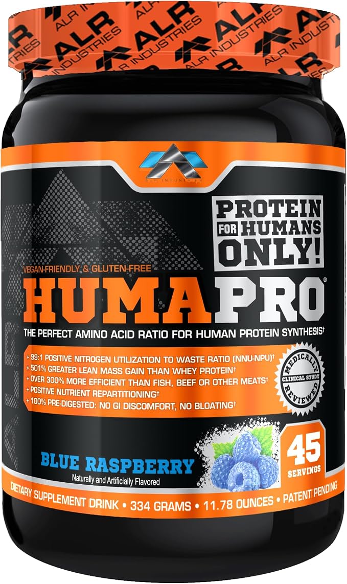 ALR Industries HumaPro Essential Amino Acid Formula | EAA Protein Supplement | Supports Muscle Recovery & Performance | Vegan, Gluten Free | 45 Servings (Blue Raspberry)