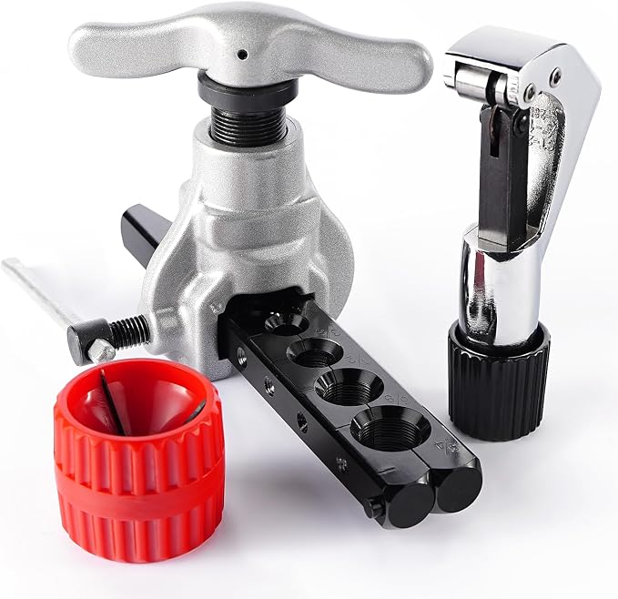 Thorstone 7 Dies Flaring Tool Set| HVAC Flaring Tool Kit | Sizes 3/16" -3/4" |45 Degree Heavy Duty Eccentric Cone Type Set | Extra Adapters a Cutter for 1/8" to 1-1/8" Pipe, a Round Reamer
