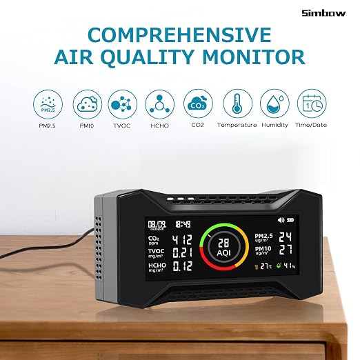 8-in-1 Air Quality Monitor Indoor, CF-20 Portable Air Quality Tester CO2 Monitor (PM2.5, PM10, CO2, VOC, Formaldehyde, Humidity, Temp) Wildfire Protection Long Battery Life & Real-Time Data