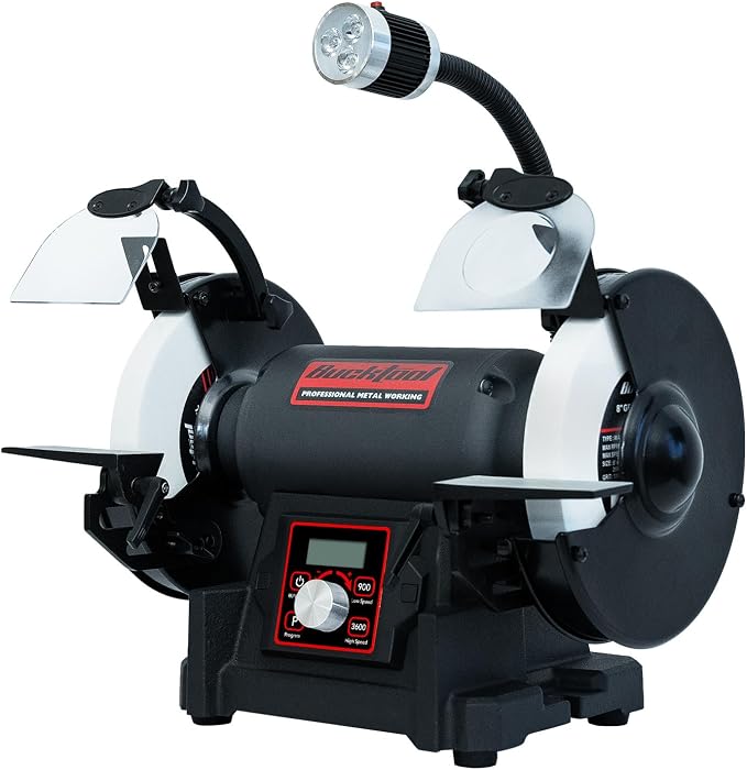 Bucktool 8" VFD Variable Speed Bench Grinder, 1HP Power Professional Wobble-free Wheel Grinder with High/Low Speed Switching for Knife, Metal