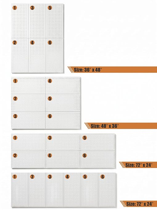 PBHEPJ 6 Pcs Metal Pegboard Panels, Heavy Duty Peg Boards for Garage and Garden Tool Storage, Includes Drywall Anchors and Screws Kits, White