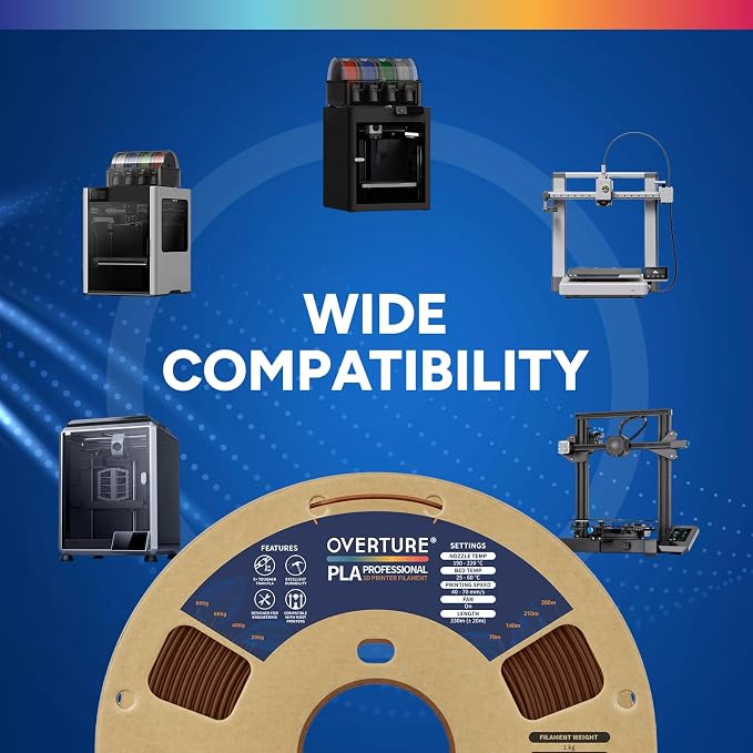 OVERTURE PLA Plus (PLA+) Filament 1.75mm, Stronger & More Durable, Professional Toughness 3D Printer Filament 1kg (2.2lbs), High Precision +/- 0.02mm, Tangle-Free (Bronze)
