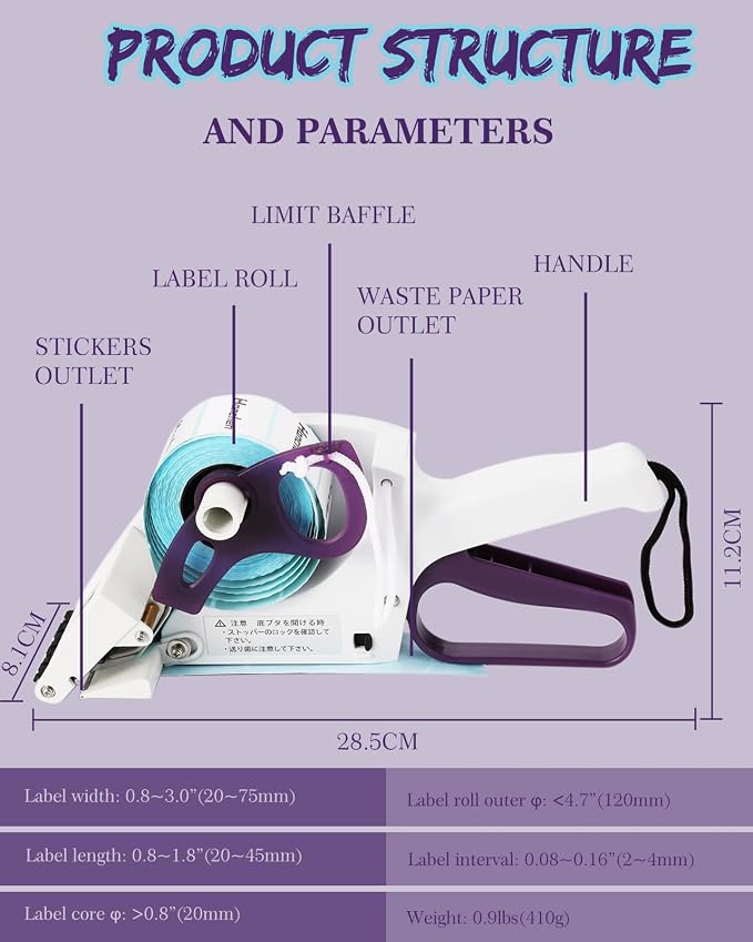 Hanchen Label Applicator, Portable Barcode Applicator Gun Manual Label Applicator Round Square Flat Bottle Labeling Machine Hand Held Sticker Labeler for 1” 3” Label Core