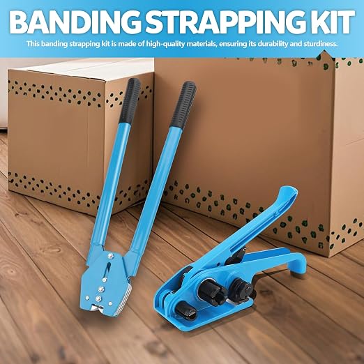 Banding Strapping Kit,6 Hooks 2 Rows Teeth,Strapping Tool Set with Tensioner and Sealer for 1/2 to 3/4 Inch Strapping Upgraded Banding Strap Kit with Tensioner Tool