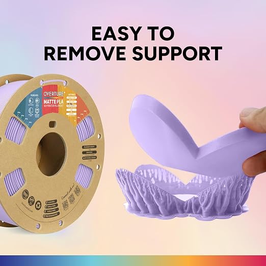 OVERTURE Matte PLA 1.75mm, Low Warp & Smooth Finish 3D Printer Filament | Frosted Matt Finish Hides Layer Lines, 1kg Spool (2.2lbs) Cardboard Spool, Fit Most FDM Printer (Matte Lilac)