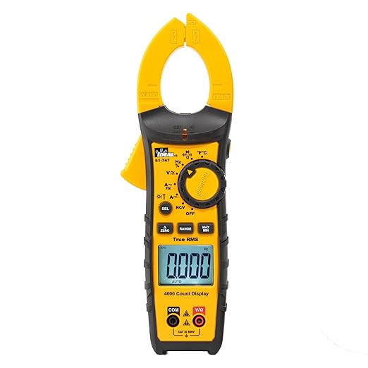IDEAL Electrical 61-747 TightSight 400 Amp 600-Volt Digital Truerms AC/DC Clamp Meter, CAT III 600V, Dual Backlit Displays, Flashlight, NCV 40–600V, Temp, Continuity, Capacitance, Diodes, Probe Holder